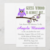 Paarse Owl Baby shower Uitnodiging (Voorkant / Achterkant)