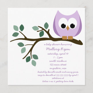 Paarse Owl Baby Shower-uitvindingen Kaart