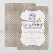 Paarse Owl Burlap Stippen Baby shower Uitnodiging (Voorkant / Achterkant)