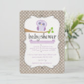 Paarse Owl Burlap Stippen Baby shower Uitnodiging (Staand voorkant)