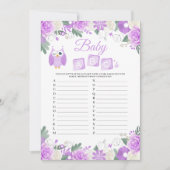 Paarse Owl Floral Baby shower Baby ABC Game Kaart (Voorkant)