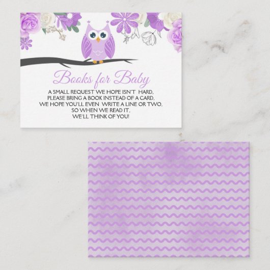 Paarse Owl Floral Baby shower Books for Baby Informatiekaartje (Voorkant / Achterkant)