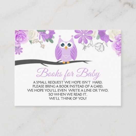 Paarse Owl Floral Baby shower Books for Baby Informatiekaartje (Voorkant)