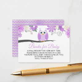 Paarse Owl Floral Baby shower Books for Baby Informatiekaartje