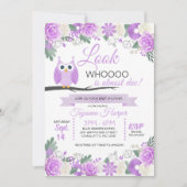 Paarse Owl Floral Baby shower Uitnodiging (Voorkant)