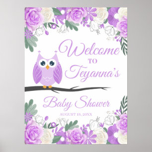 Paarse Owl Floral Baby shower Welkomstteken Poster