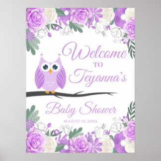 Paarse Owl Floral Baby shower Welkomstteken Poster