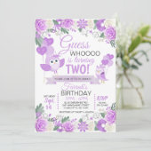 Paarse Owl Floral Birthday Uitnodiging (Staand voorkant)