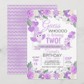 Paarse Owl Floral Birthday Uitnodiging (Voorkant / Achterkant)