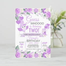 Paarse Owl Floral Birthday Uitnodiging