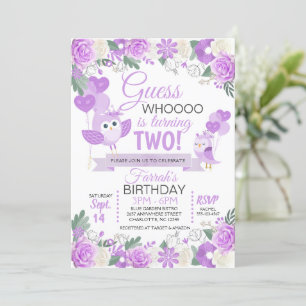 Paarse Owl Floral Birthday Uitnodiging