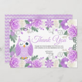 Paarse Owl Floral Hartelijk dank Bedankkaart (Voorkant / Achterkant)