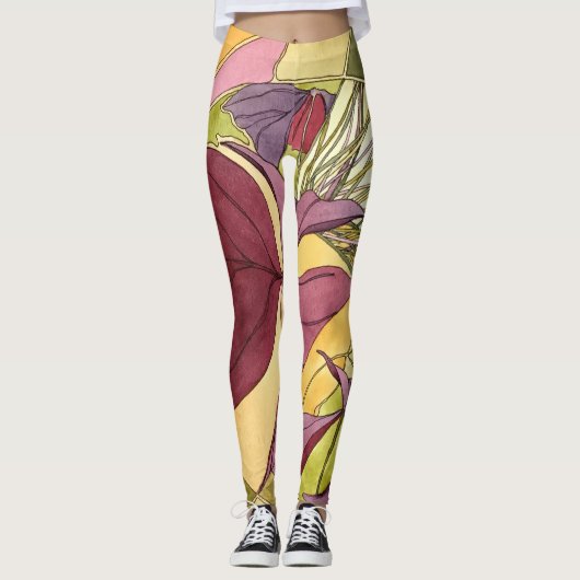 Paarse Oxalis-Leggings Leggings (Voorkant)