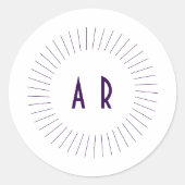 Paarse paar Monogram in Circle of Lines Ronde Sticker (Voorkant)