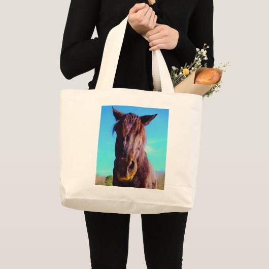 Paarse paarden met groene mond grote tote bag (Voorkant (product))