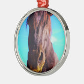 Paarse paarden met groene mond metalen ornament (Links)