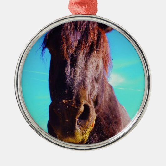Paarse paarden met groene mond metalen ornament (Voorkant)