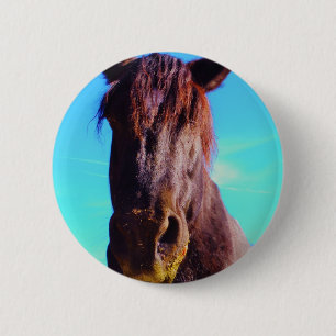 Paarse paarden met groene mond ronde button 5,7 cm