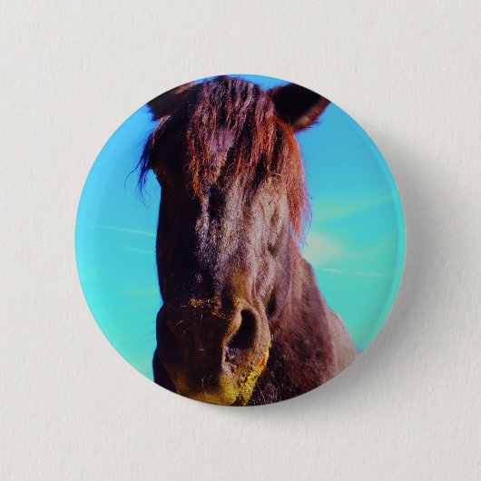 Paarse paarden met groene mond ronde button 5,7 cm (Voorkant)