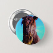 Paarse paarden met groene mond ronde button 5,7 cm (Voorkant /achterkant)