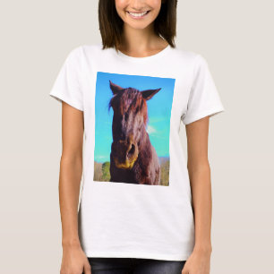 Paarse paarden met groene mond t-shirt