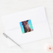 Paarse paarden met groene mond vierkante sticker (Envelop)