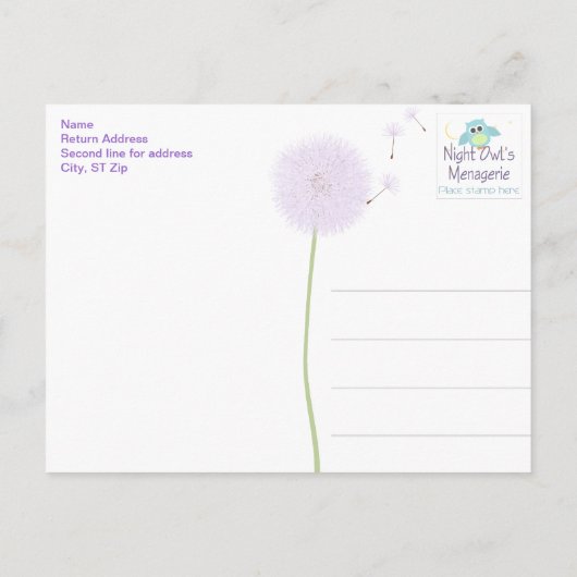 Paarse Paardenbloem Dank u Briefkaart (Achterkant)