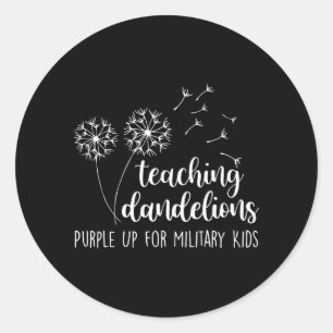 Paarse Paardenbloem Leren voor Militaire Kinderen Ronde Sticker