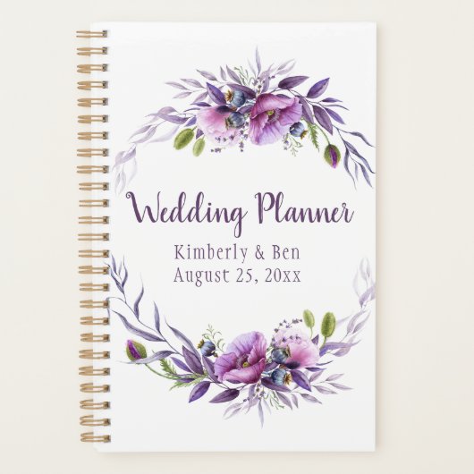 Paarse Paars Lavendel Bloemige Trouwplanner Planner (Voorkant)