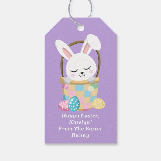  Paarse paashaas  Kinderen Cadeaulabel (Voorkant)