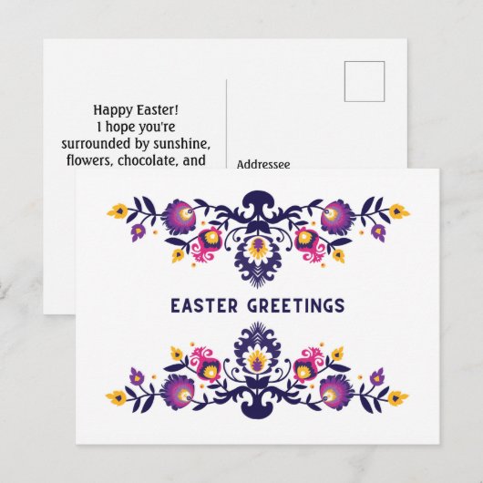 Paarse paasmakerij Folklore aangepaste tekst Briefkaart (Voorkant / Achterkant)