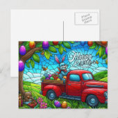 Paarse paasnijlpaard feestdagenkaart (Voorkant / Achterkant)