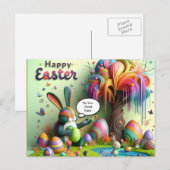 Paarse paasnijlpaard feestdagenkaart (Voorkant / Achterkant)