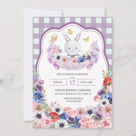 Paarse paaspaaspap Easter Hunt Kaart (Voorkant)