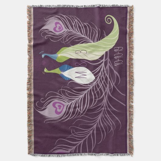 Paarse pacocks Pair Weddenschap Jubileum Aangepast Deken (Voorkant Verticaal)