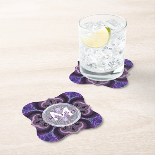 Paarse paddenstoel Mandala Fractals Monogram Kartonnen Onderzetters (Insitu)