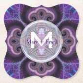Paarse paddenstoel Mandala Fractals Monogram Kartonnen Onderzetters (Voorkant)