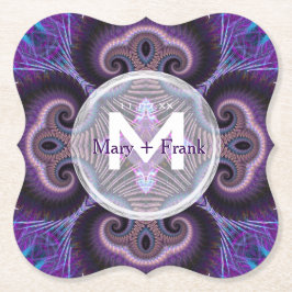 Paarse paddenstoel Mandala Fractals Monogram Kartonnen Onderzetters