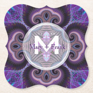 Paarse paddenstoel Mandala Fractals Monogram Kartonnen Onderzetters