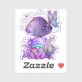 paarse paddenstoel met kabouter sticker (Vel)