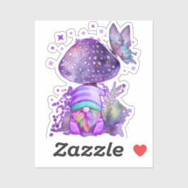 paarse paddenstoel met kabouter sticker
