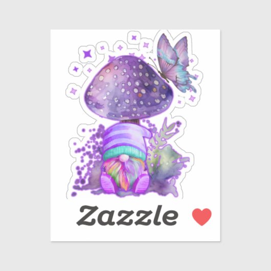 paarse paddenstoel met kabouter sticker (Vel)