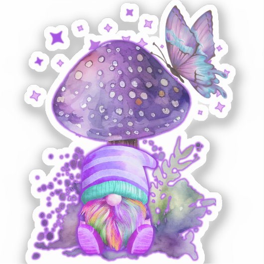 paarse paddenstoel met kabouter sticker (Voorkant)