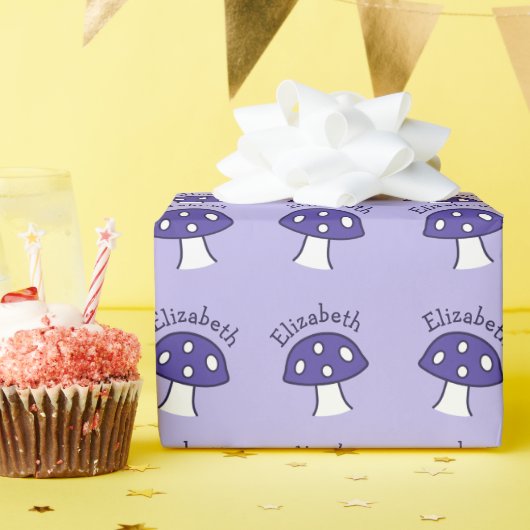Paarse paddenstoel naam inpakpapier (Verjaardagsfeest)