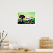 Paarse paddenstoelen in het bos poster (Keuken)