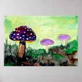 Paarse paddenstoelen in het bos poster (Voorkant)