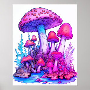 Paarse Paddenstoelen Met een Witte Achtergrond op Poster