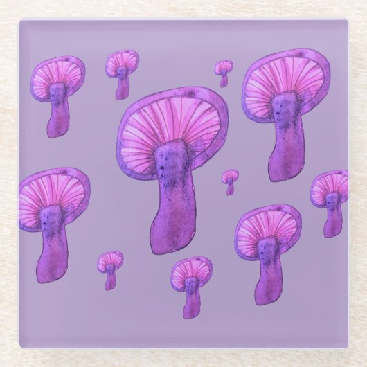 Paarse paddenstoelenfeest glazen onderzetter (Voorkant)