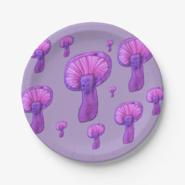 Paarse paddenstoelenfeest papieren bordje