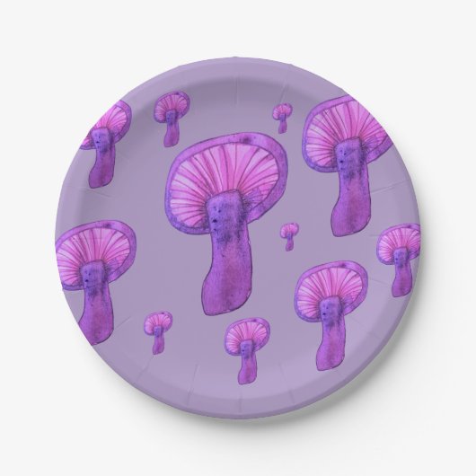 Paarse paddenstoelenfeest papieren bordje (Voorkant)